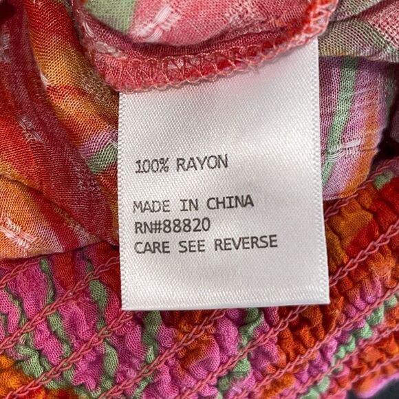 Cynthia Rowley Women's Off the Shoulder Elastic Waist Blouse Pink & Orange Large - Picture 5 of 7